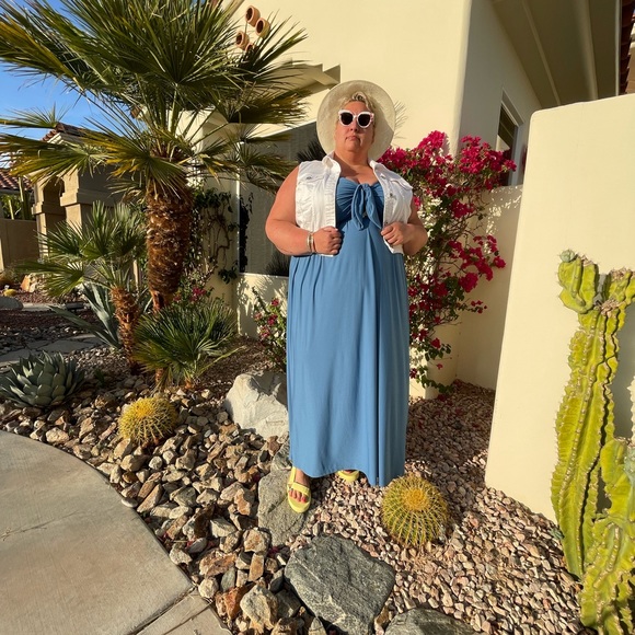 Eloquii 22/24 stretchy blue dress retro tie in front - Picture 7 of 7